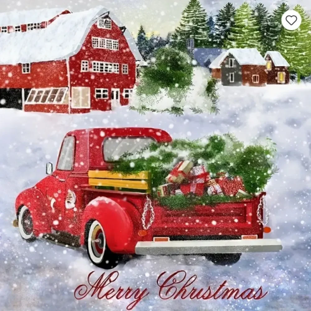 NEW! Christmas Vintage Red Truck Fabric Shower Curtain and Hooks Set Holidays